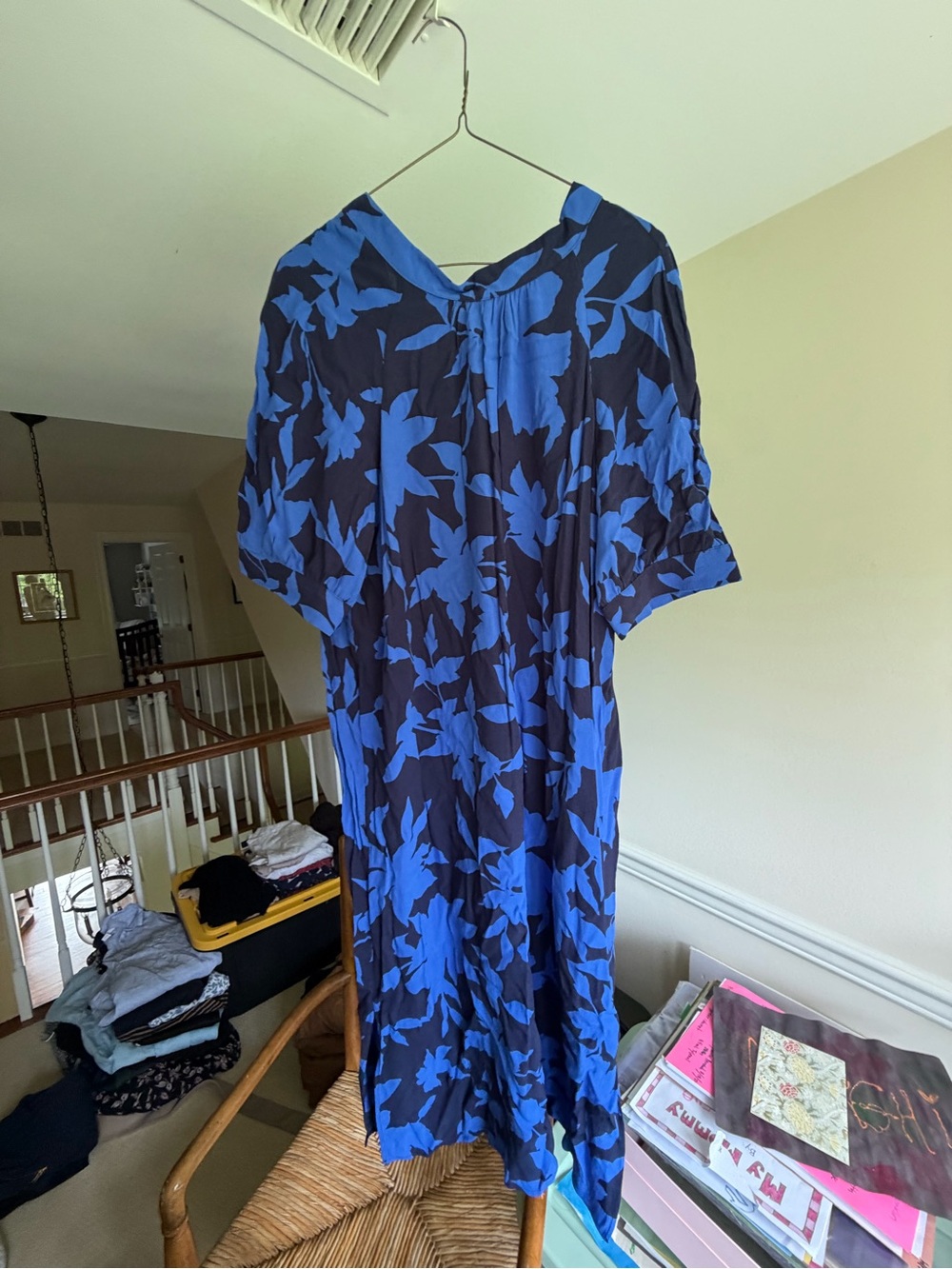 Anthropologie Navy and Bright Blue Floral Midi Dress